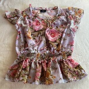 Milk & Honey Cottagecore Rose Print Blouse Large Romantic Shabby Chic Floral Top
